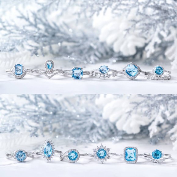 Blue Topaz Ring Set, 925 Sterling Silver Charmed Aroma Birthstone Collection - Picture 2 of 3